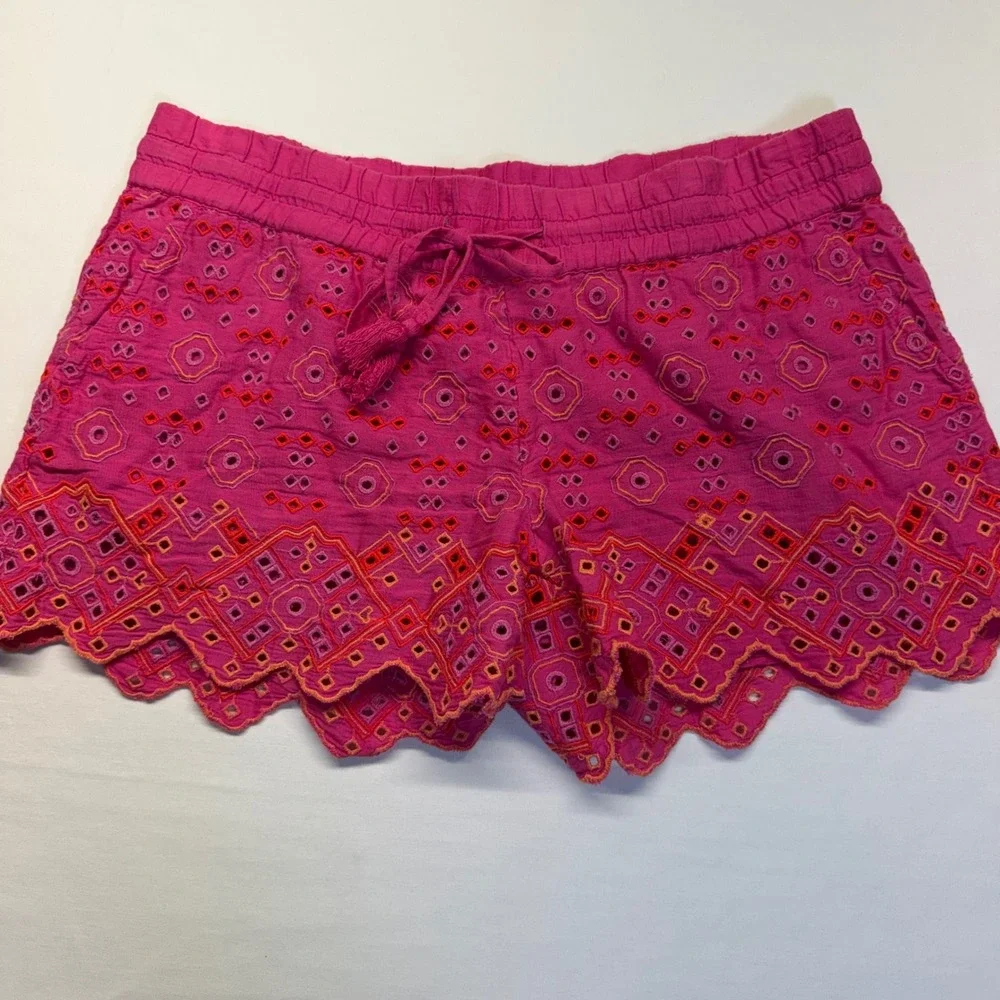 Vineyard Vines Eyelet Embroidered Pull On Shorts S Aurora Pink Scallop Hem